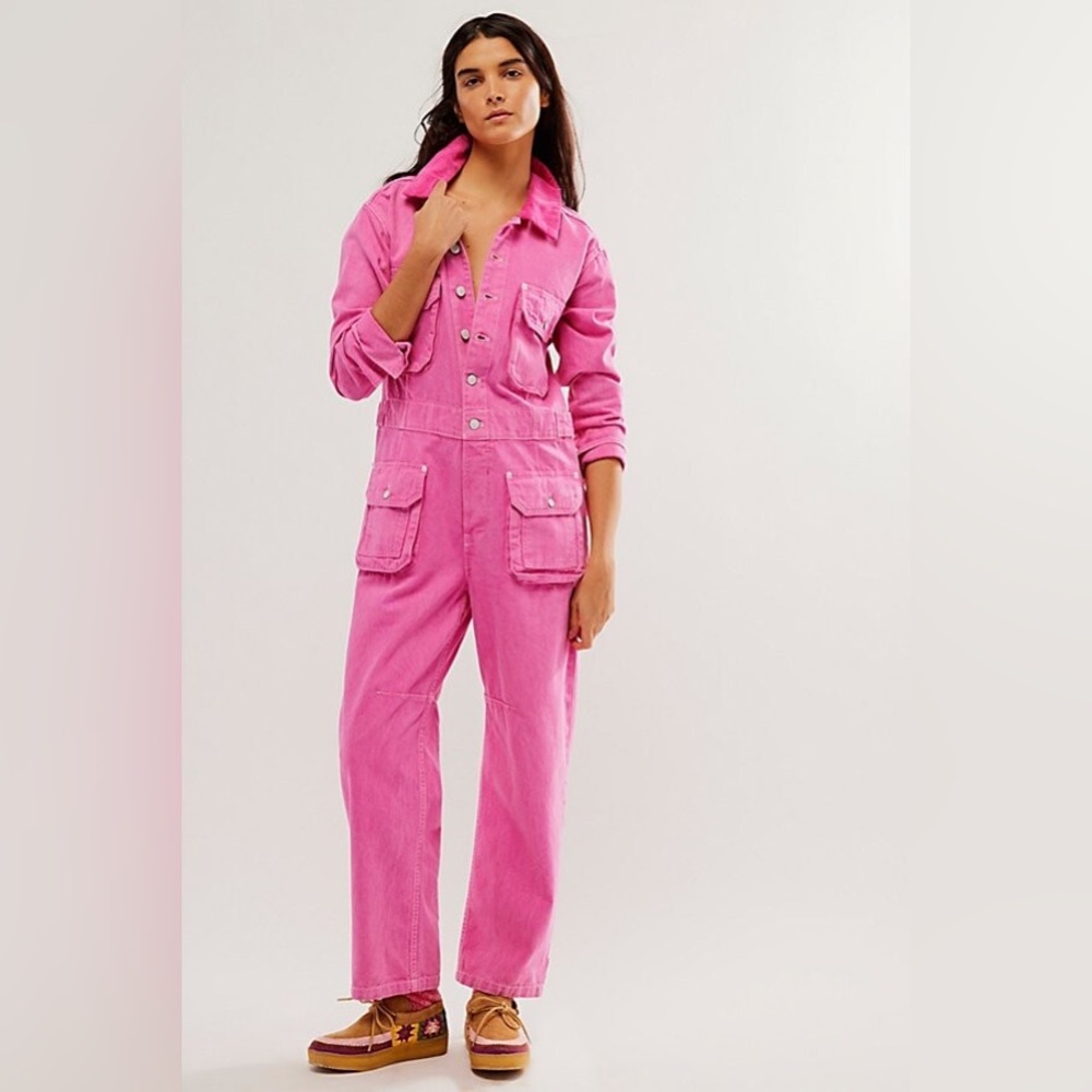 Free People Hot Pink Utility Jumpsuit - Picture 16 of 16